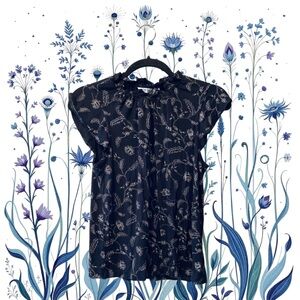 Reitmans High-Neck Black Blouse with Floral Design
